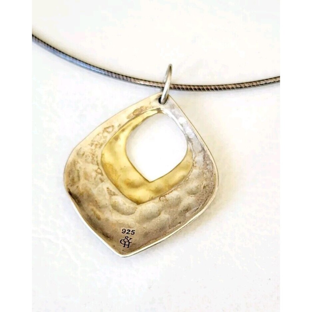 Grace+Heart Serling Hammered Drop 2 Tone Pendant G&H 1.75" 6.5g - Picture 5 of 9